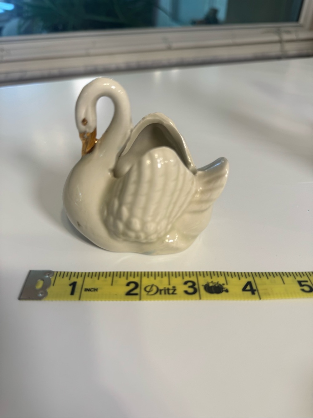 Ivory Ceramic Swan Figurine Planter with Gold Accent - Picture 2 of 3